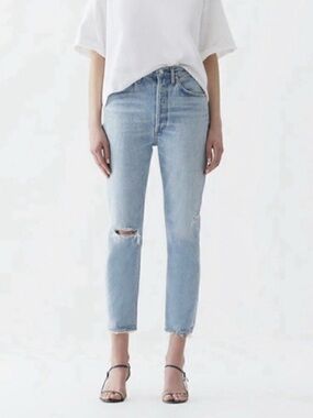 AGOLDE Riley Jeans Light Wash Distressed High-Rise Crop Straight 26
